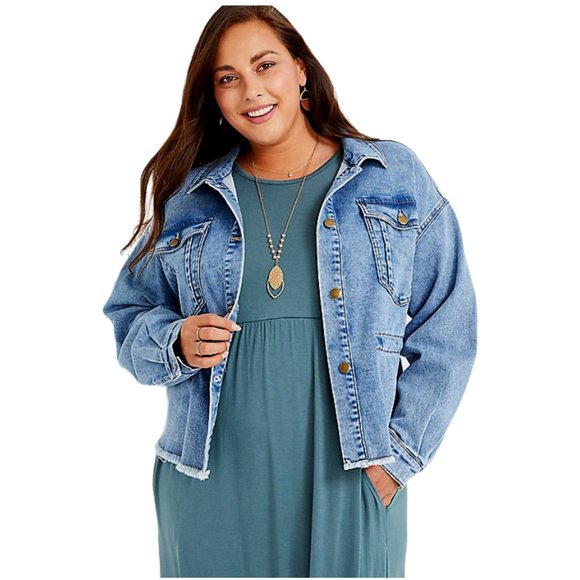 Maurices Plus Size Cinch Waist Denim Crop Jacket | 0X - Picture 1 of 1